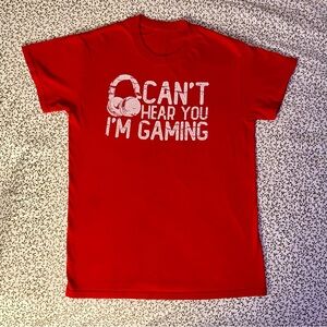Red and White Gamer's Tee Can't Hear you I'm Gaming